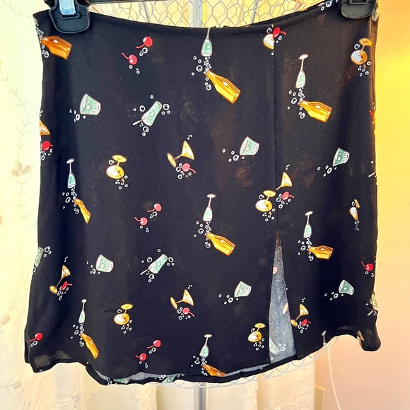 Reformation Martini & Champagne Black Patterned Front Slit Skirt - Picture 1 of 4
